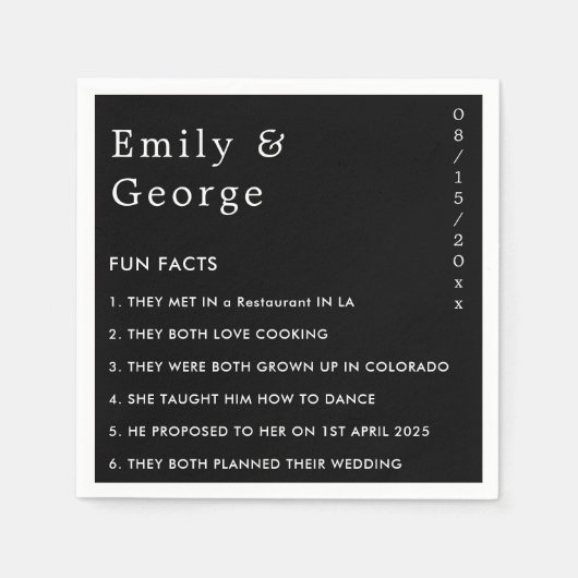 モダンシンプル黒と白のおもしろいの事実結婚 スタンダードカクテルナプキン (正面)