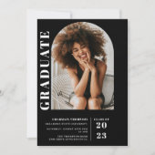 モダンシンプル黒と白のアーチ写真卒業 招待状 (正面)