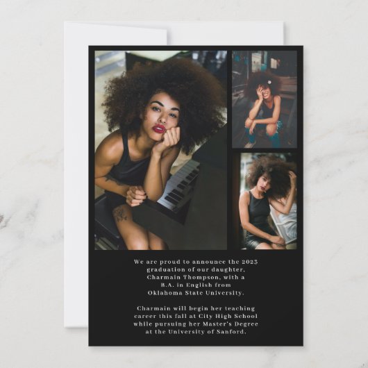 モダンシンプル黒と白のアーチ写真卒業 招待状 (裏面)