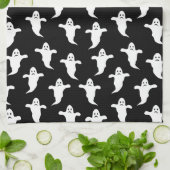 モダンシンプル黒と白の幽霊ハロウィーン キッチンタオル (折り畳み)
