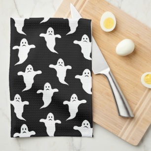 モダンシンプル黒と白の幽霊ハロウィーン キッチンタオル