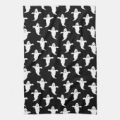 モダンシンプル黒と白の幽霊ハロウィーン キッチンタオル (縦)