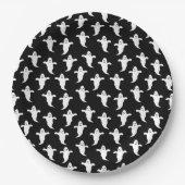 モダンシンプル黒と白の幽霊ハロウィーン ペーパープレート (正面)