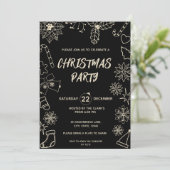 モダンシンプル黒と金ゴールドエレガントクリスマスパーティー 招待状 (スタンド正面)