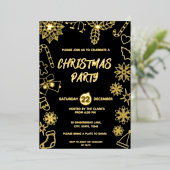 モダンシンプル黒と金ゴールドエレガントクリスマスパーティー 箔招待状 (立ち正面)