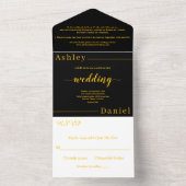 モダンシンプル黒と金ゴールドエレガントシック結婚ズ オールインワン招待状 (内側)