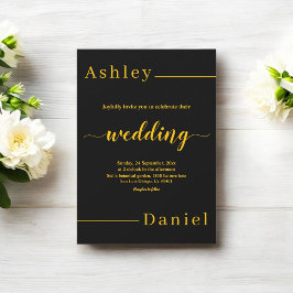 モダンシンプル黒と金ゴールドエレガントシック結婚ズ 招待状