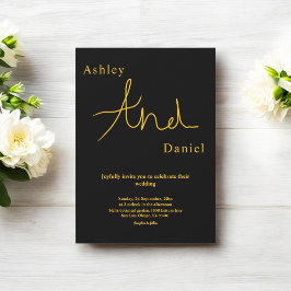 モダンシンプル黒と金ゴールドエレガントシック結婚ズ 招待状