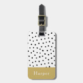 モダンシンプル黒と金ゴールドモノグラム水玉模様 ラゲッジタグ (正面縦)