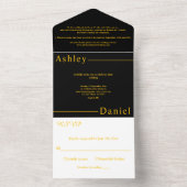 モダンシンプル黒と金ゴールド繊細なシック結婚ズ オールインワン招待状 (内側)