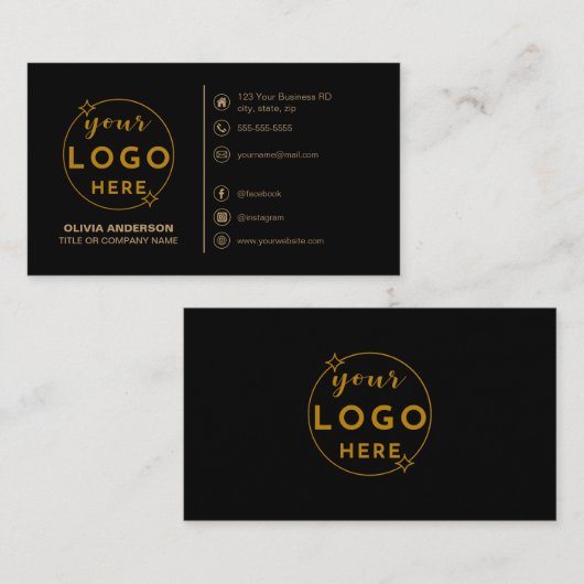 モダンシンプル黒のロゴカスタムアイコン 名刺 (正面/裏面)
