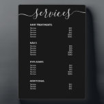 モダンシンプル黒サロン価格表サービス・メニュー フォトプラーク<br><div class="desc">この黒カスタマイズモダンサロンサービスのメニュープラークは、簡単にあなたのサービスの価格リストを作成する。テーブル、棚、またはカウンターに置く。ヘアサロン、ネイルサロン、ラッシュエクステンション、メイクアップアーティストサービス、美しいバー、スパ、エステティシャンサービスなどに最適。ツールを使カスタマイズ用してフォントと背景色を変更する。連絡もし必要救済はyourstyle@pgco-designs.com。</div>