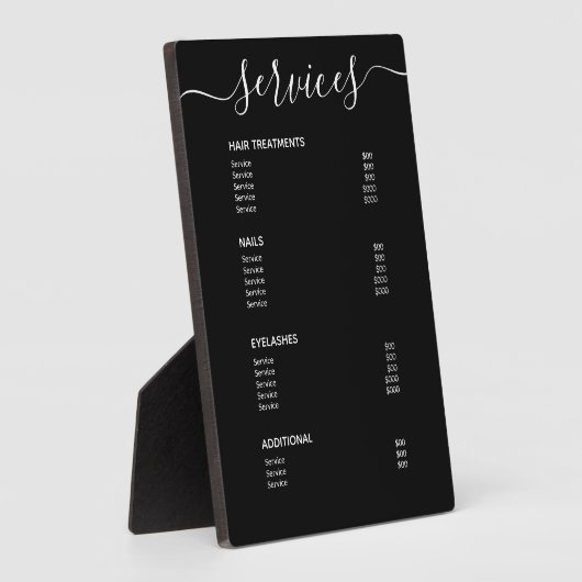 モダンシンプル黒サロン価格表サービス・メニュー フォトプラーク (側面)