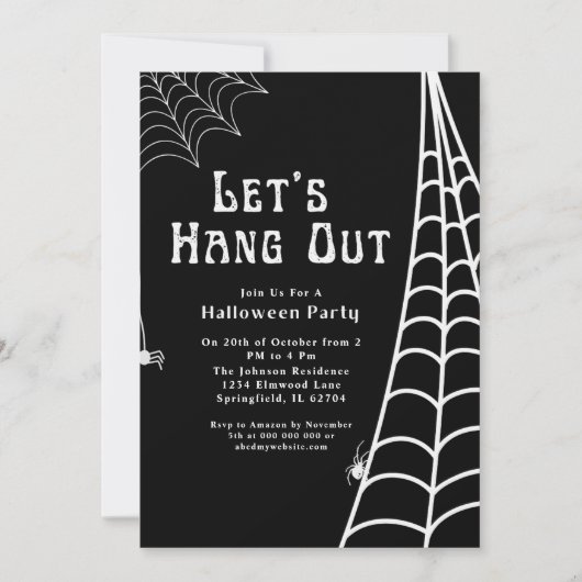 モダンシンプル黒ハロウィーンスパイダつるオアウト 招待状 (正面)