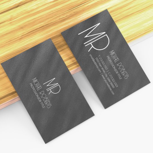 モダンシンプル黒ミニマル質感モノグラーム 名刺