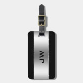 モダンシンプル黒光沢シルバー ラゲッジタグ (正面縦)