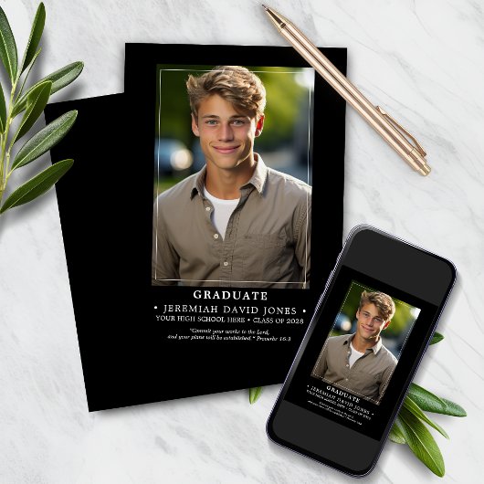 モダンシンプル黒写真卒業 案内状