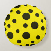 モダンシンプル黒水玉模様黄模様 ラウンドクッション (正面)