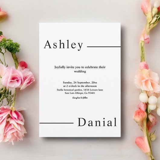 モダンシンプル黒白エレガントな結婚式 招待状