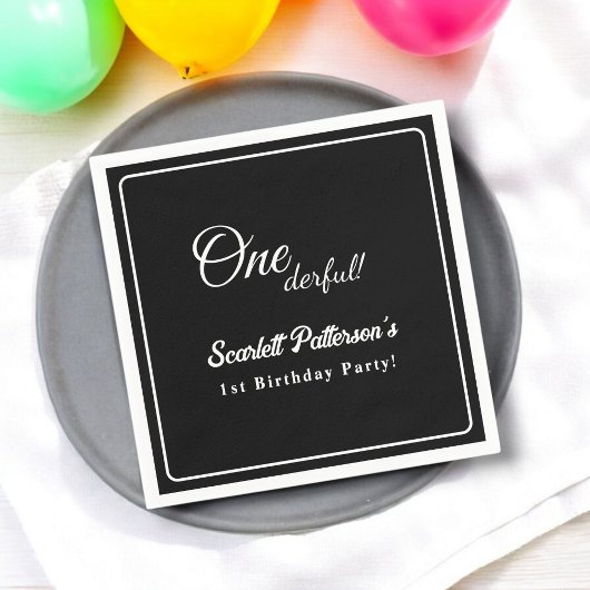 モダンシンプル黒白エレガント1歳 スタンダードカクテルナプキン