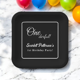 モダンシンプル黒白エレガント1歳 ペーパープレート