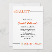 モダンシンプル黒白オレンジ60誕生日 招待状 (正面)