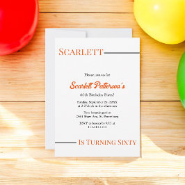 モダンシンプル黒白オレンジ60誕生日 招待状