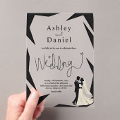 モダンシンプル黒白カップルシック結婚ズ アクリル招待状 (インサイチュ (ポータブル))