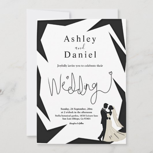 モダンシンプル黒白カップルシック結婚ズ 招待状 (正面)