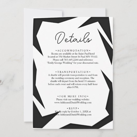 モダンシンプル黒白カップルシック結婚ズ 招待状 (裏面)