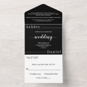 モダンシンプル黒白シッエレガントク結婚ズ オールインワン招待状 (内側)