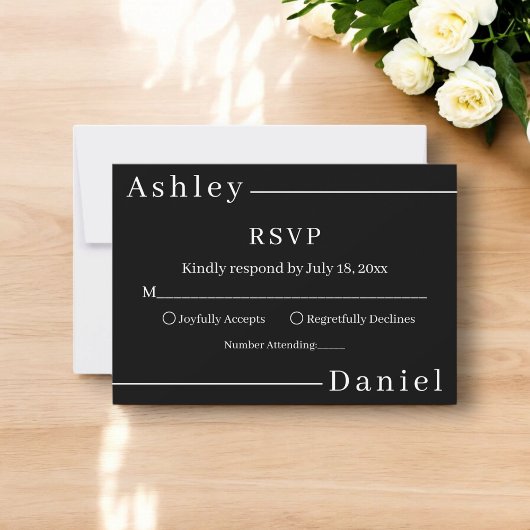 モダンシンプル黒白シッエレガントク結婚ズ 出欠カード
