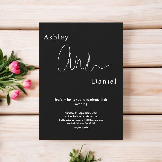 モダンシンプル黒白シッエレガントク結婚ズ 招待状