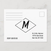 モダンシンプル黒白ピンストライプRSVP インビテーションポストカード (裏面)