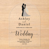 モダンシンプル黒白ロマンチックシック結婚ズ アクリル招待状 (正面)