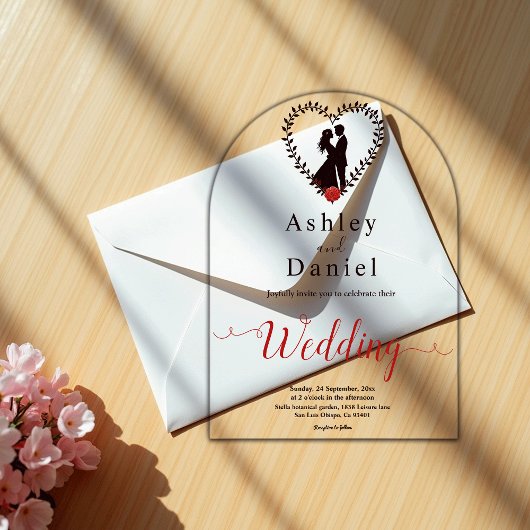 モダンシンプル黒白ロマン結婚ツ アクリル招待状