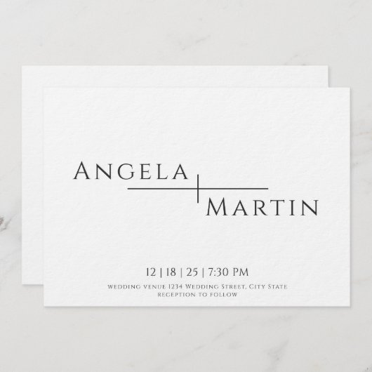 モダンシンプル黒結婚式招待状 招待状 (正面/裏面)