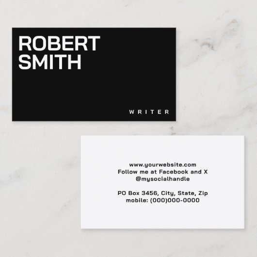 モダンシンプル黒・白の名刺 名刺 (正面/裏面)