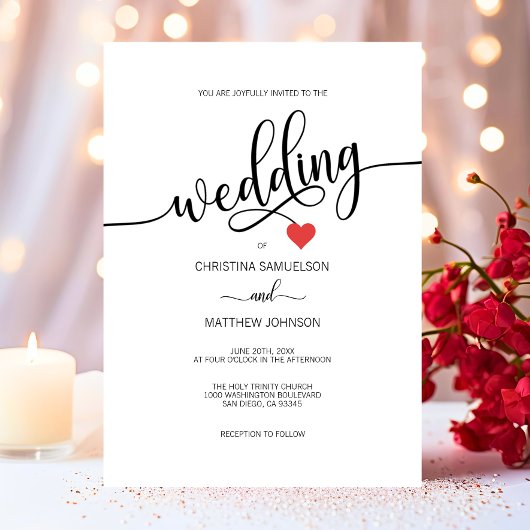 モダンシンプル黒、白赤いハート結婚ズ 招待状