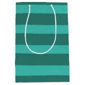 モダンシンプル2トーンストライプ幾何フォレストグリーン ミディアムペーパーバッグ (正面)