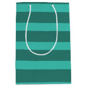 モダンシンプル2トーンストライプ幾何フォレストグリーン ミディアムペーパーバッグ (正面)