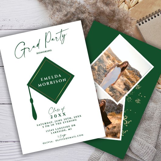 モダンシンプル2フォトグリーン卒業パーティー 招待状