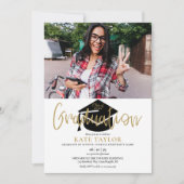 モダンシンプル2写真金ゴールド台本卒業パーティー 招待状 (正面)