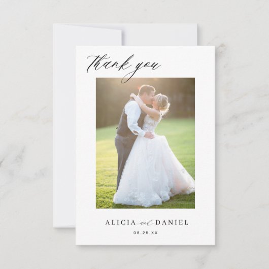 モダンシンプル2枚の写真結婚の サンキューカード (正面)