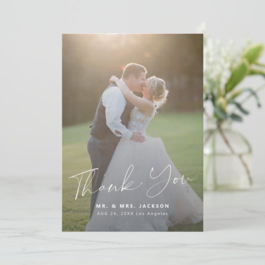 モダンシンプル2枚の写真結婚の サンキューカード (スタンド正面)