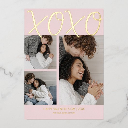 モダンシンプル3フォトバレンタインデー 箔シーズンカード (正面)
