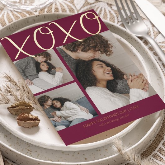 モダンシンプル3フォトヴァレンティーンズデイフォイルホリデー 箔シーズンカード