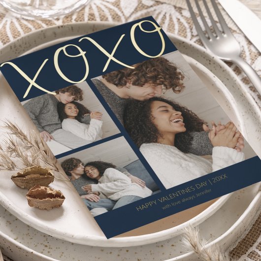 モダンシンプル3フォトヴァレンティーンズデイフォイルホリデー 箔シーズンカード