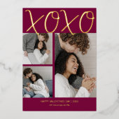 モダンシンプル3フォトヴァレンティーンズデイフォイルホリデー 箔シーズンカード (正面)