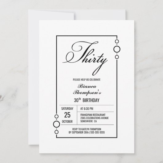 モダンシンプル30歳の誕生日パーティー 招待状 (正面)
